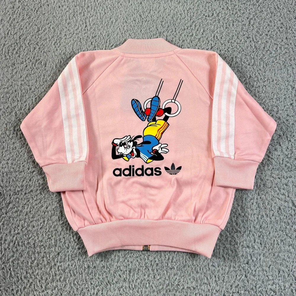 Adidas Goofy Superstar Tracksuit Kids 9M Pink Disney Zip Jacket Pants‎ Vintage